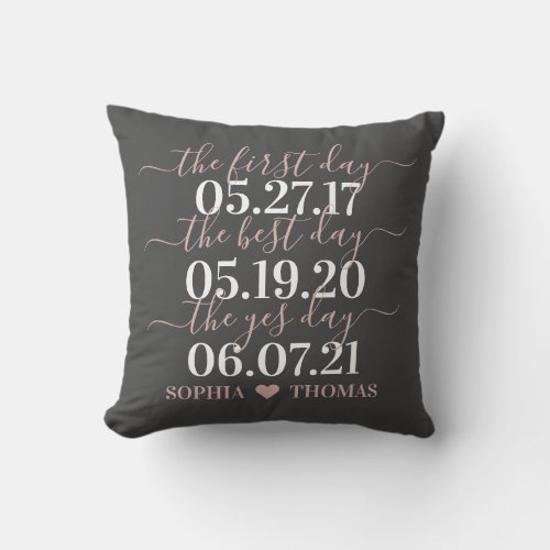 First Day Best Day Yes Day Wedding Date Gift Throw Pillow