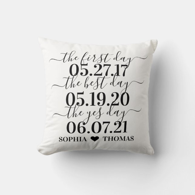 First Day Best Day Yes Day Wedding Date Gift Throw Pillow (Front)
