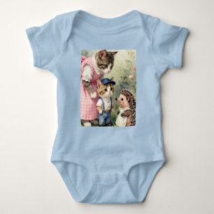 First Day Greetings –  Kitten & Hedgehog Baby Bodysuit