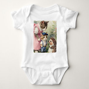First Day Greetings –  Kitten & Hedgehog Baby Bodysuit