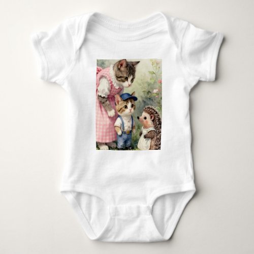 First Day Greetings – Kitten & Hedgehog Baby Bodysuit