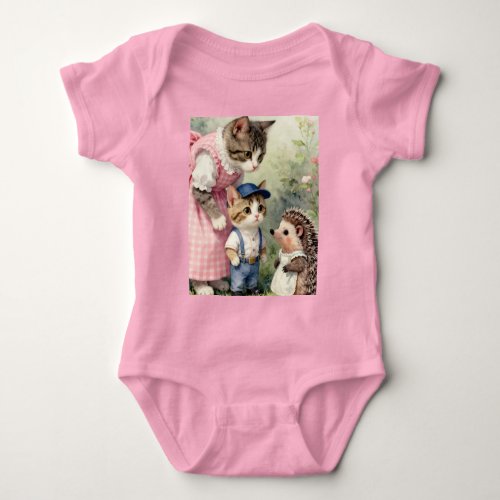 First Day Greetings – Kitten & Hedgehog Baby Bodysuit