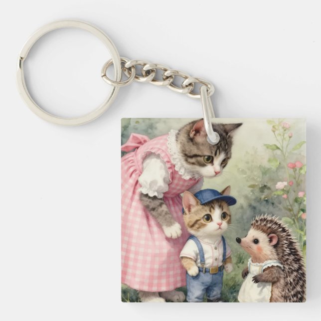 First Day Greetings –  Kitten & Hedgehog Keychain (Front)