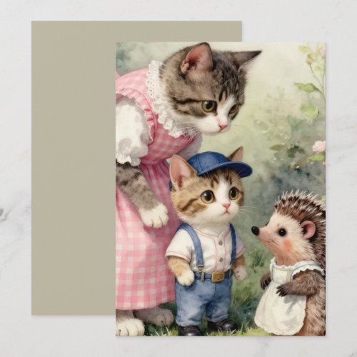First Day Greetings – Kitten & Hedgehog Thank You Card