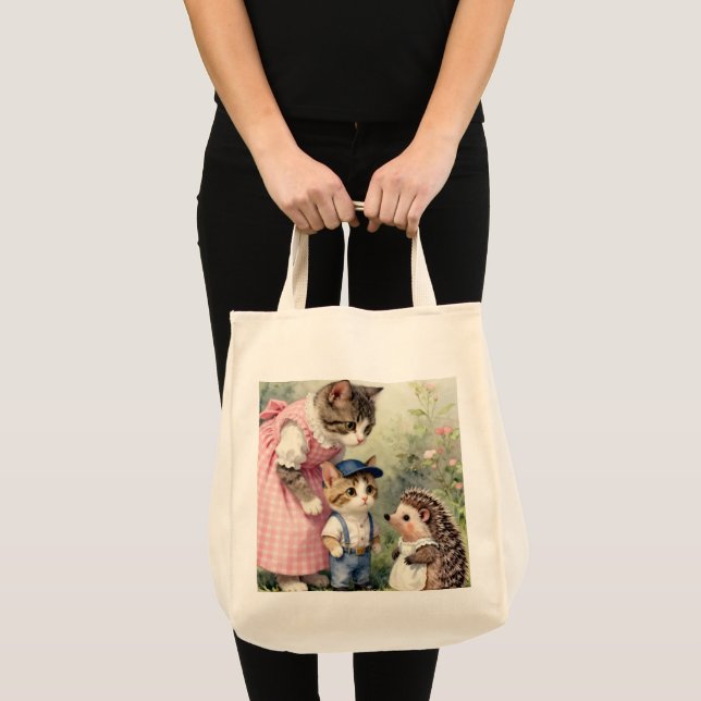 First Day Greetings –  Kitten & Hedgehog Tote Bag (Front (Product))