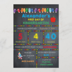 First Day Kindergarten card BOY,Chalkboard