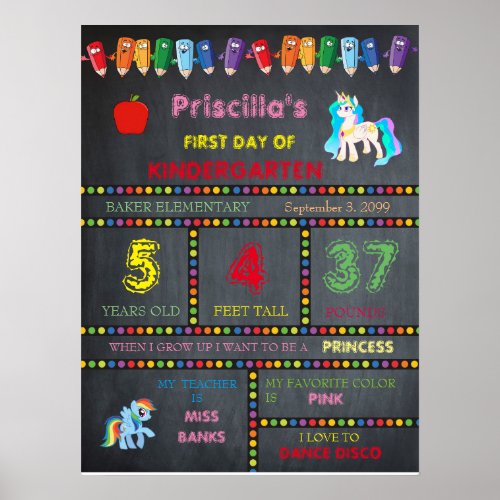 First Day Kindergarten girlchalkboard sign