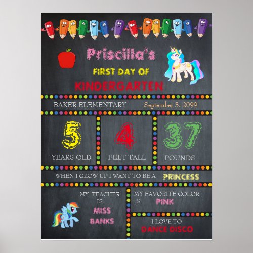 First Day Kindergarten girlchalkboard sign