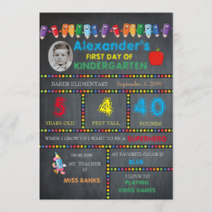 First Day Kindergarten photo card BOY,Chalkboard