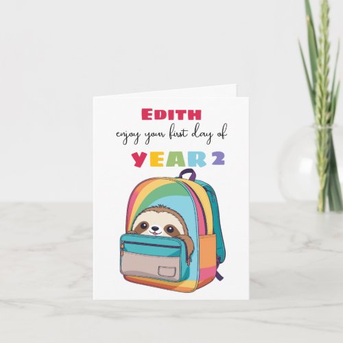 first day new school year Son Daughter cute sloth Card