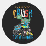 First Day Of 12th Grade Dinosaur Dino Truck Back T Classic Round Sticker