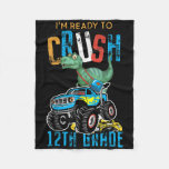 First Day Of 12th Grade Dinosaur Dino Truck Back T Fleece Blanket