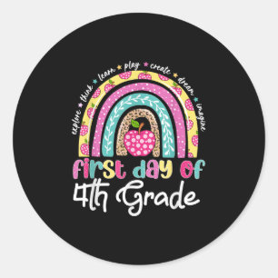 First Day Of 4th Grade Leopard Rainbow Back To Sch Classic Round Sticker