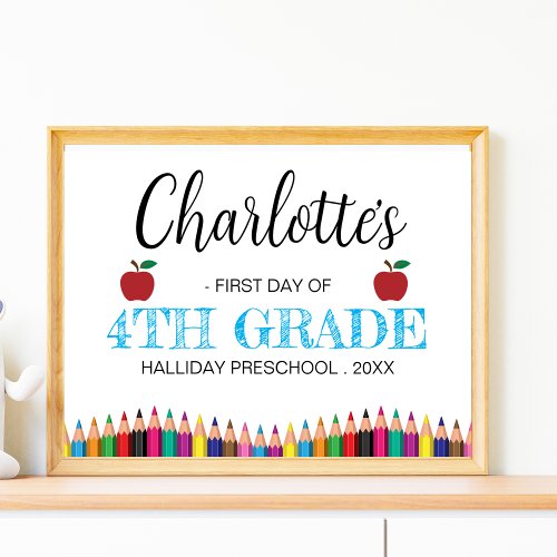 First Day of 4th Grade Minimalist Back To School Poster