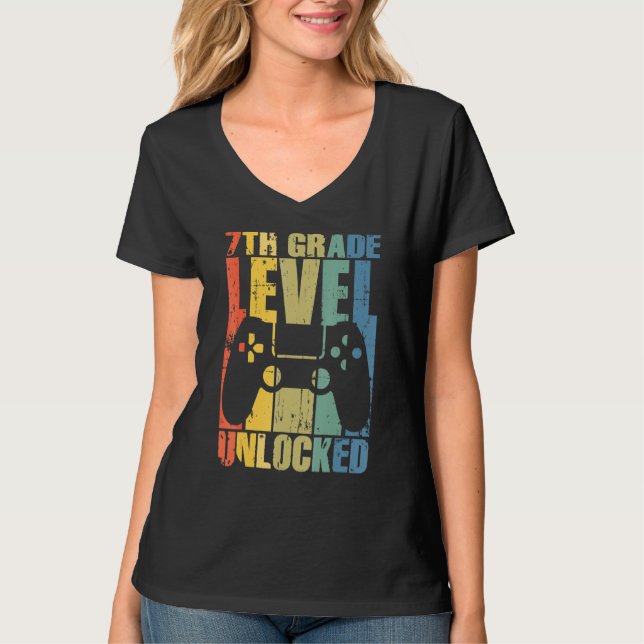 First Day Of 7th Grade Level Unlocked Back To Scho T-Shirt (Front)