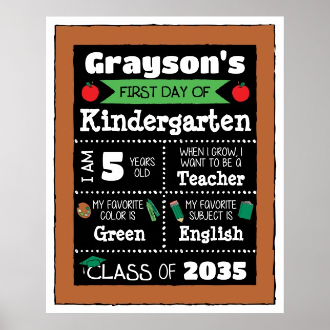 First day of Class Signs Student Art - Green (Front)