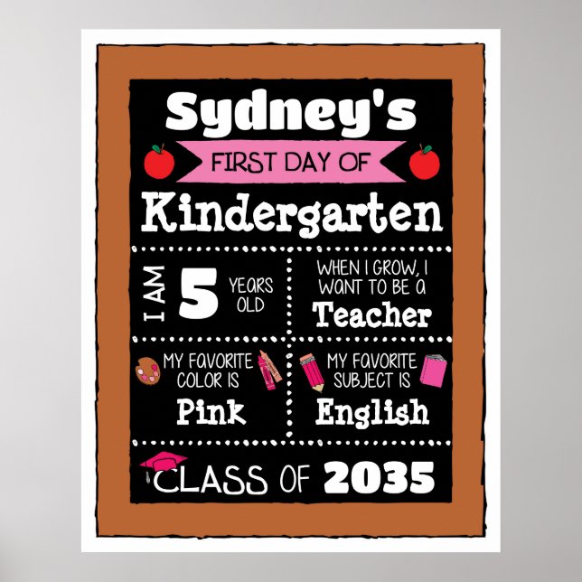 First day of Class Signs Student Art - Pink (Front)
