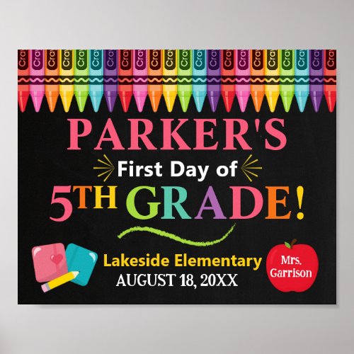 First Day of Fifth Grade School Sign _ girl 5th