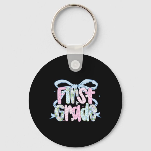 First Day Of First Grade Floral Bundle For Teacher Keychain (Front)