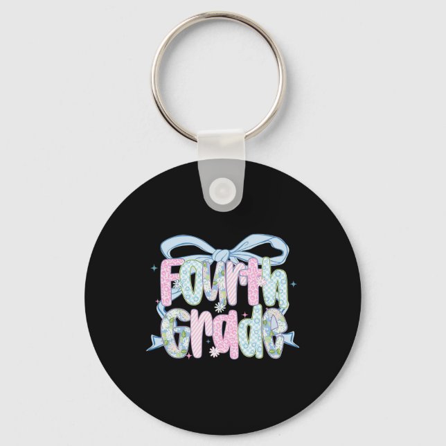 First Day Of Fourth Grade Floral Bundle For Teache Keychain (Front)