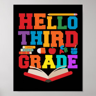 First Day Of Hello Third Grade Teacher Poster