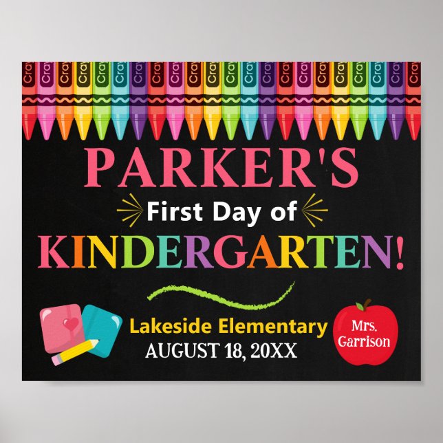 First Day of Kindergarten Colorful School Sign (Front)