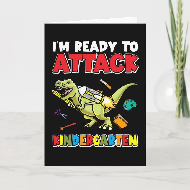 First Day of Kindergarten Dinosaur Card (Front)