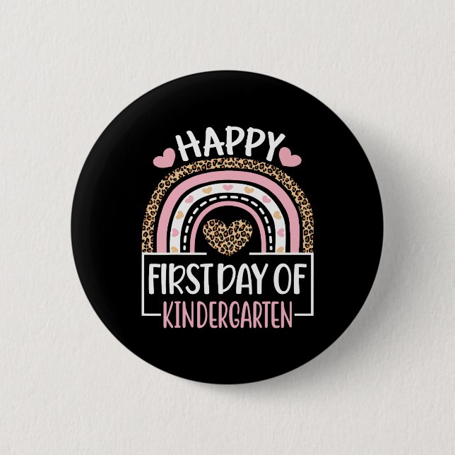 First Day of Kindergarten Fun Back To School Leopa Button (Front)