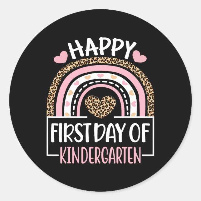 First Day of Kindergarten Fun Back To School Leopa Classic Round Sticker (Front)