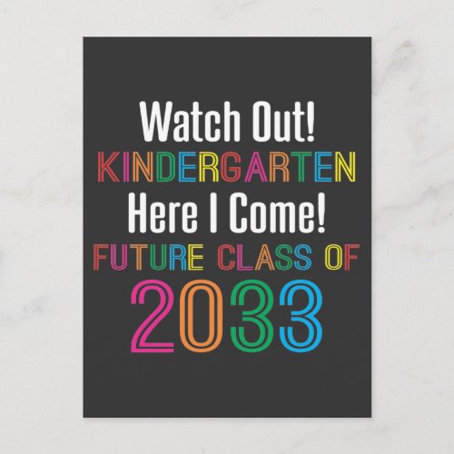 First Day of Kindergarten Future Class 2033 Kids Postcard