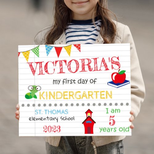 First Day Of KINDERGARTEN Name Details Age Date Poster