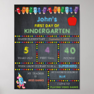 First Day of Kindergarten Sign BOY, Chalkboard
