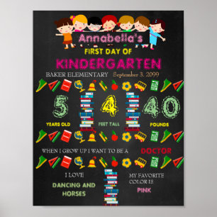 First Day of Kindergarten Sign GIRL,Black & colors