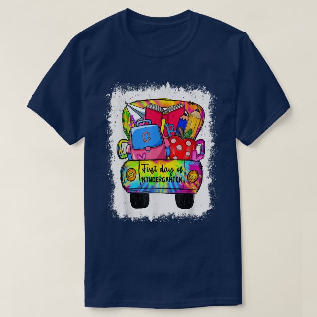 First Day Of Kindergarten Tie Dye Farm Truck Back  T-Shirt (Design Front)