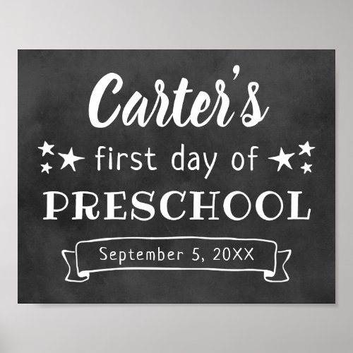 First Day of Preschool Name Black Chalkboard Sign