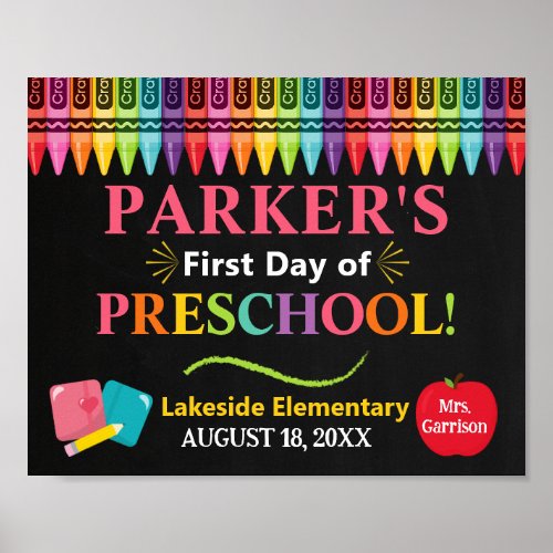 First Day of Preschool School Sign _ Girl PreK 