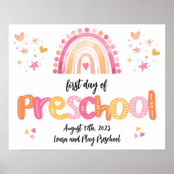 First Day Of Preschool Sign Back To School Photo by Pixabelle at Zazzle
