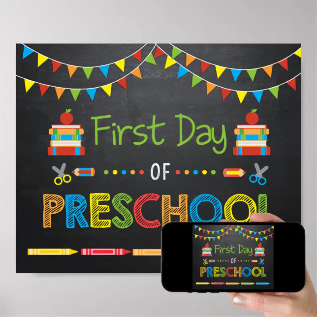 First Day of Preschool Sign, Chalkboard Sign | Zazzle