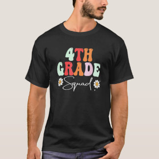 First Day Of School 4th Grade Squad Retro Groovy T-Shirt