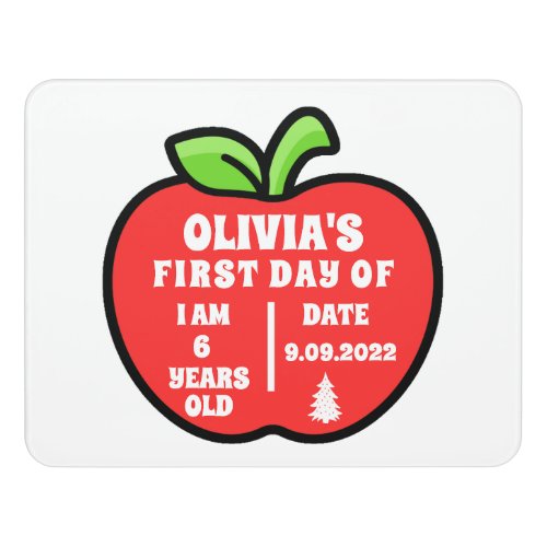 First Day of School Apple Personalized Kids  Door Sign