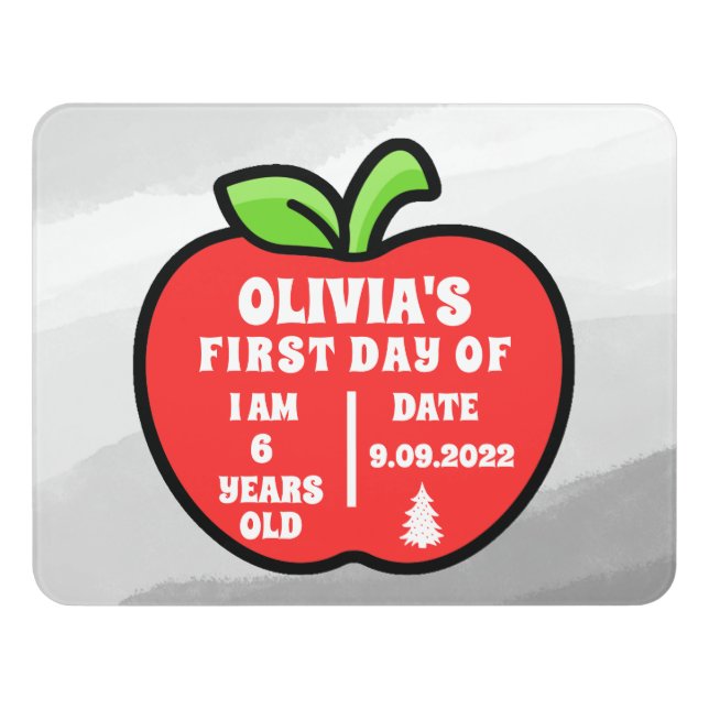 First Day of School Apple Personalized Kids Door Sign (Contemporary Front)