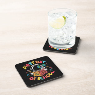 First Day of School Astronaut Space Back to School Beverage Coaster