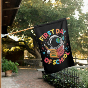 First Day of School Astronaut Space Back to School House Flag