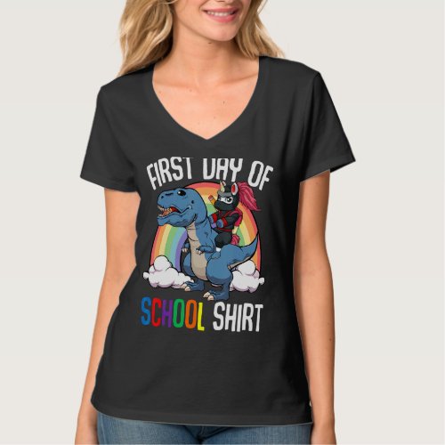 First Day Of School Back To School Unicorn Riding  T_Shirt