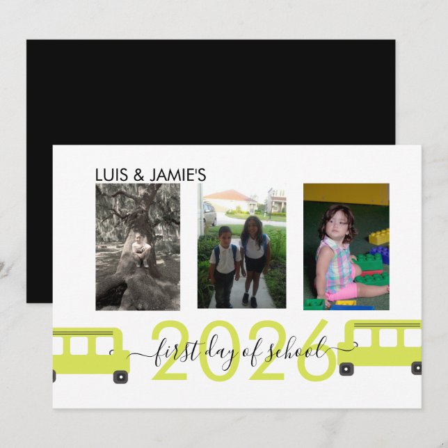 First Day of School Bus Script Photo Card (Front/Back)