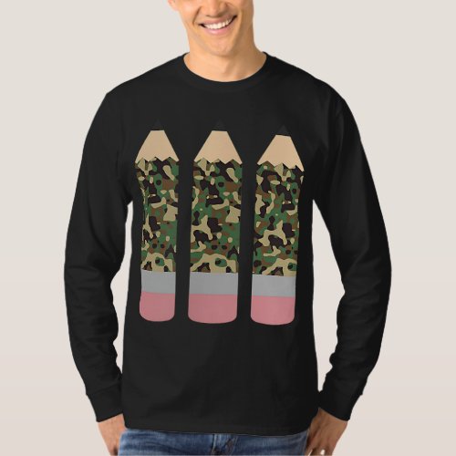 First Day Of School Camouflage Pencil Trio Teacher T_Shirt