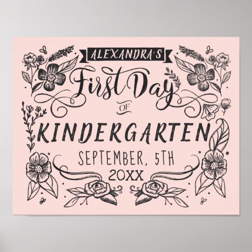 First Day of School Chalkboard Art Blush Pink Sign