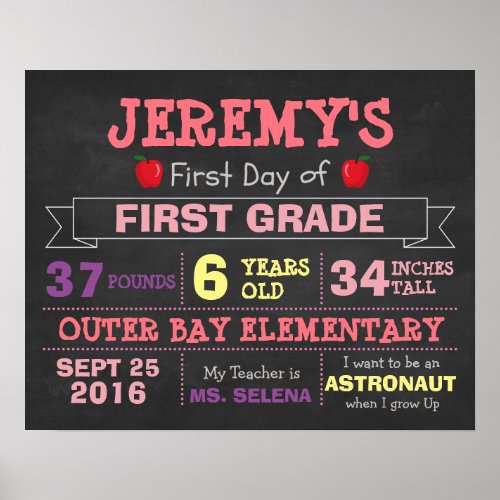 First Day Of School Childrens Poster Photo Props