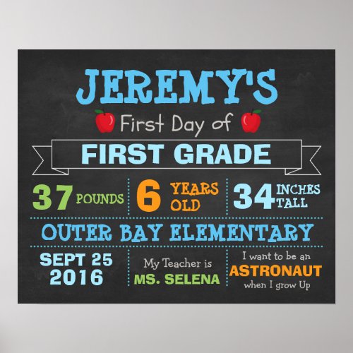 First Day Of School Childrens Poster Photo Props