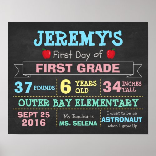 First Day Of School Childrens Poster Photo Props